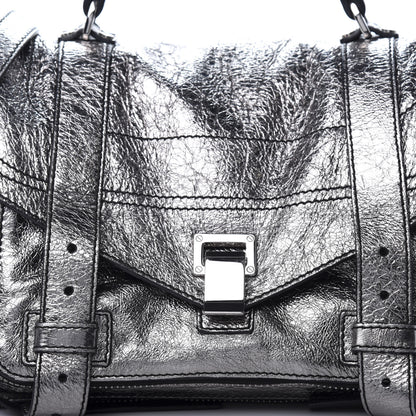 Proenza Schouler Metallic Paper Lambskin Medium PS1 Plus Zip Satchel Dark Silver 10 of 11