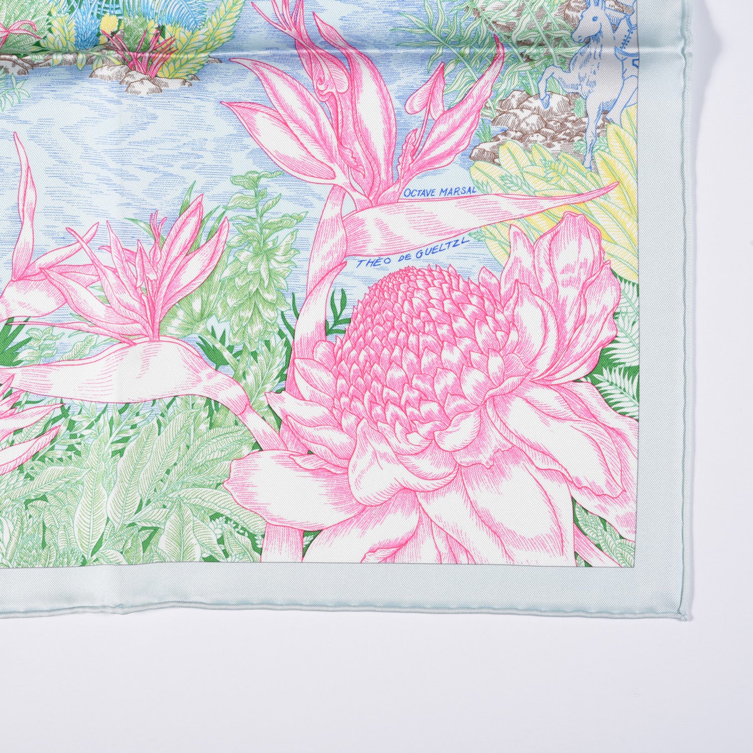 Hermes Silk Twill Faubourg Tropical Scarf 90 Bleu Vert Jaune 3 of 5