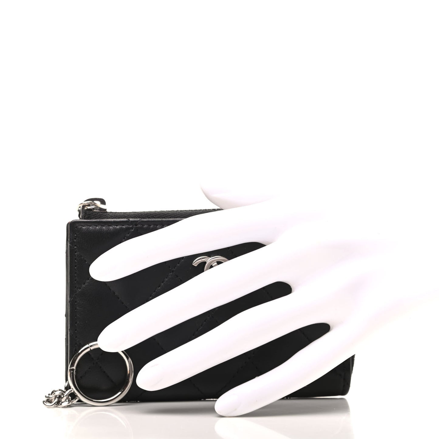 Lambskin Quilted Key Holder Case Black