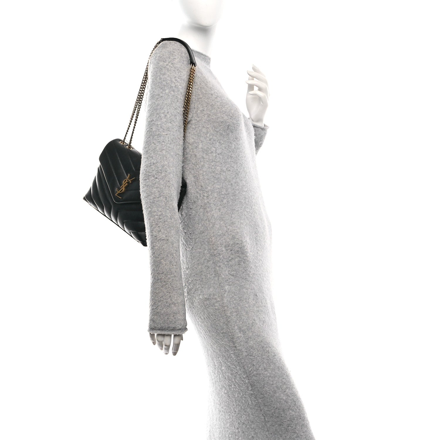 Saint Laurent Calfskin Y Quilted Monogram Small Loulou Chain Satchel Black 2 of 10