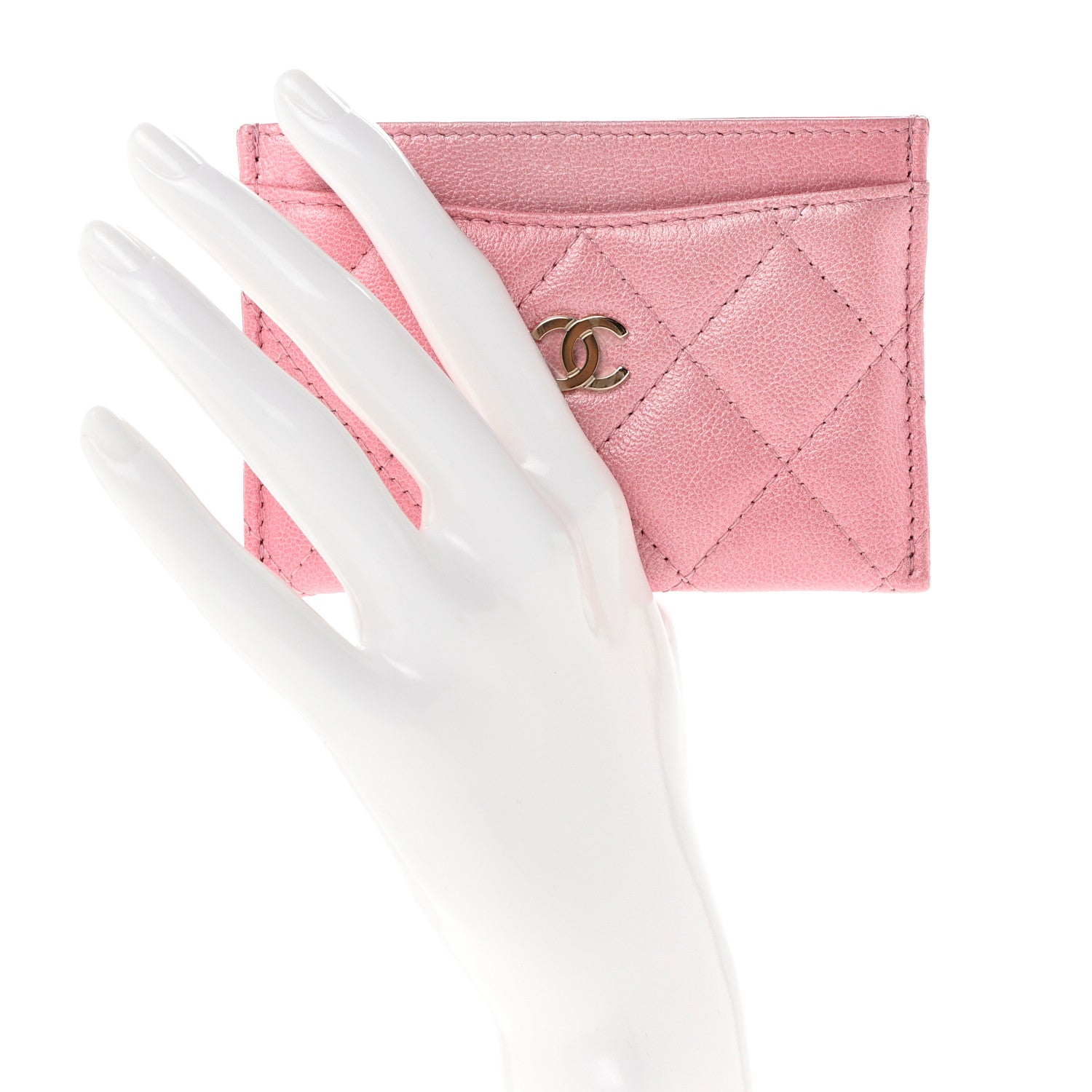Chanel Cloudy Pearly Goatskin Quilted Card Holder Pink 2 of 9