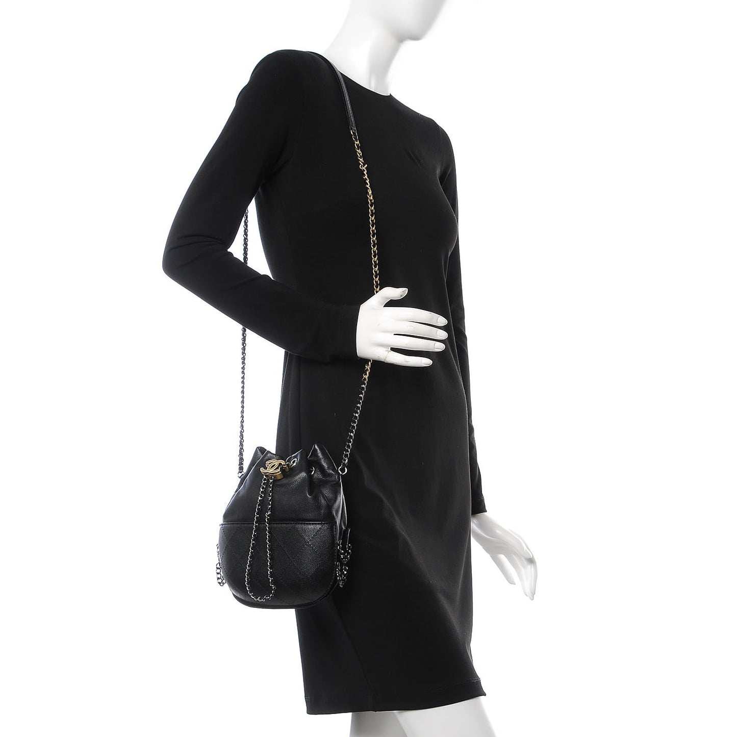 Calfskin Quilted Small Gabrielle Bucket Black