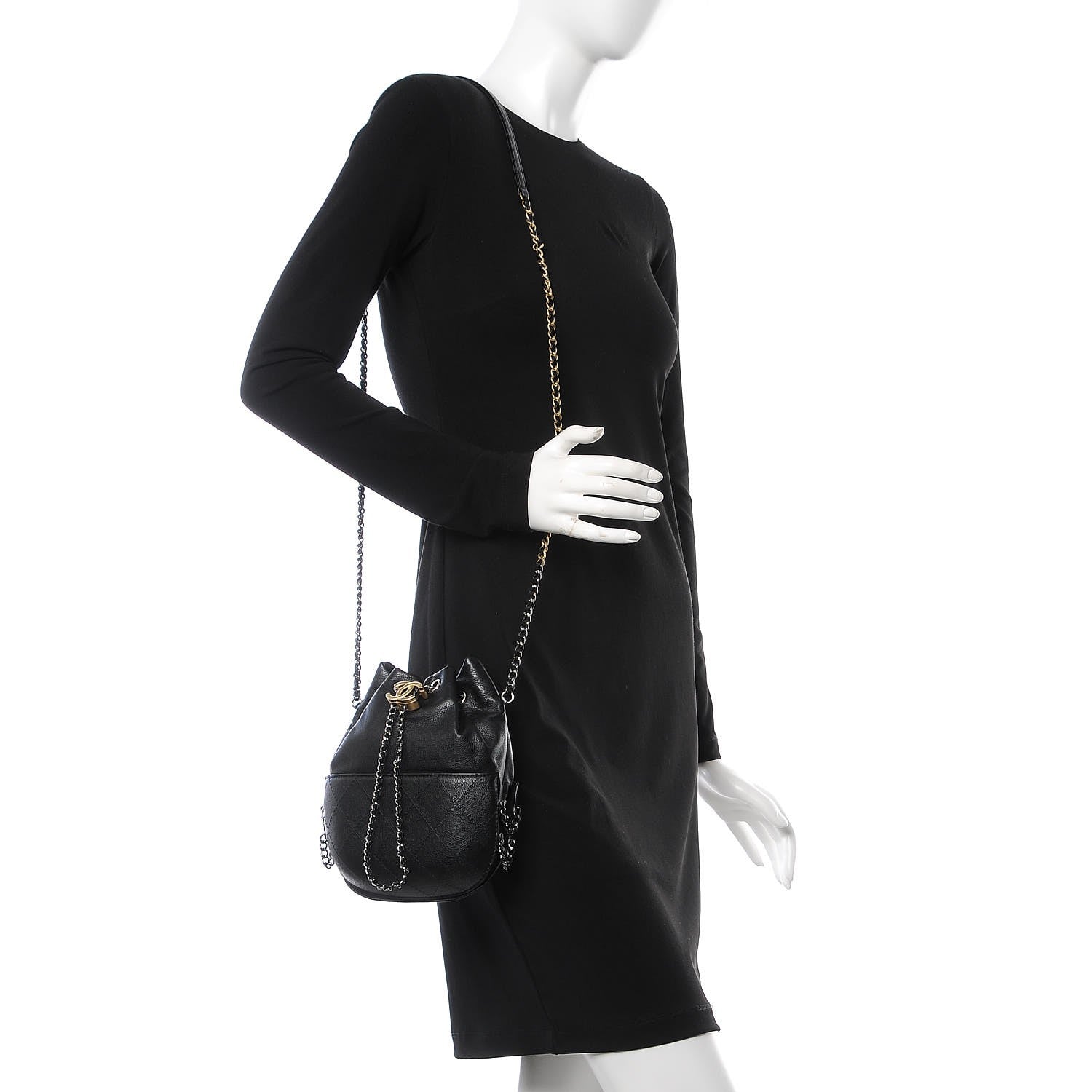 Chanel Calfskin Quilted Small Gabrielle Bucket Black 2 of 7
