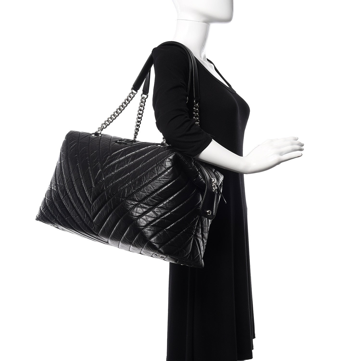 Chanel Aged Calfskin Chevron Quilted Duffle Bag Black 2 of 10