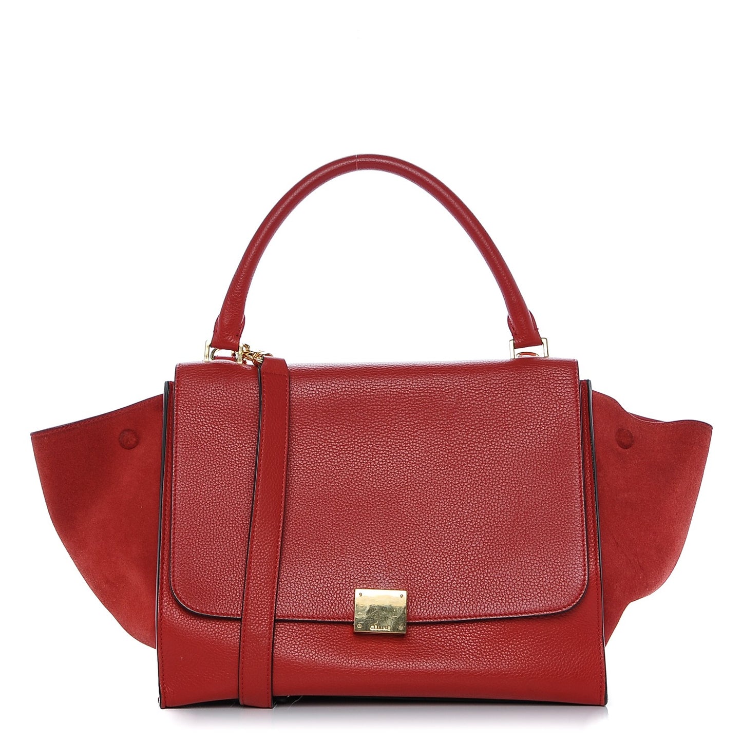 Drummed Calfskin Suede Medium Trapeze Vermillion