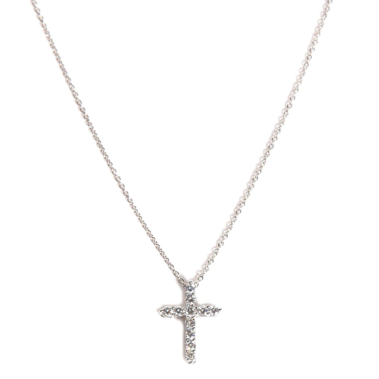 Tiffany Platinum Diamond Small Cross Pendant Necklace 1 of 7
