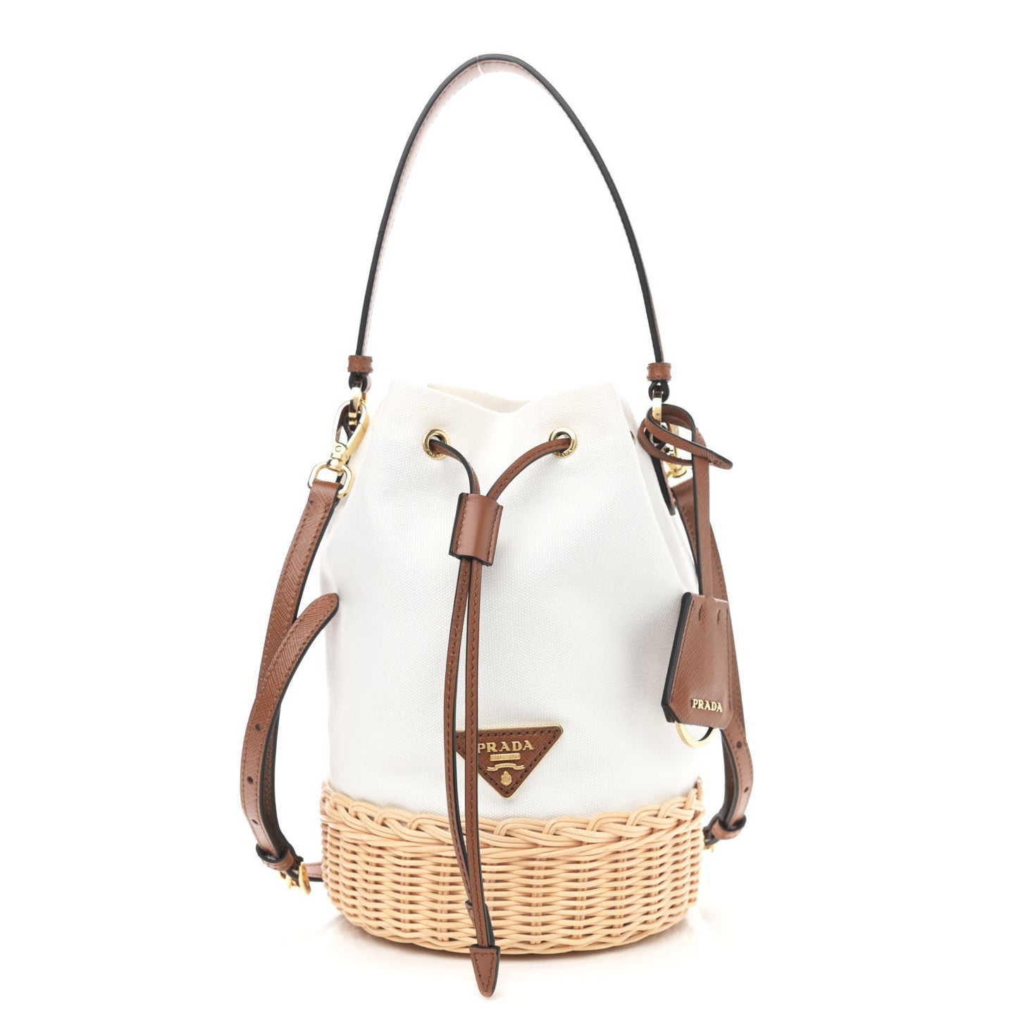 Wicker Canvas Bucket Bag Naturale