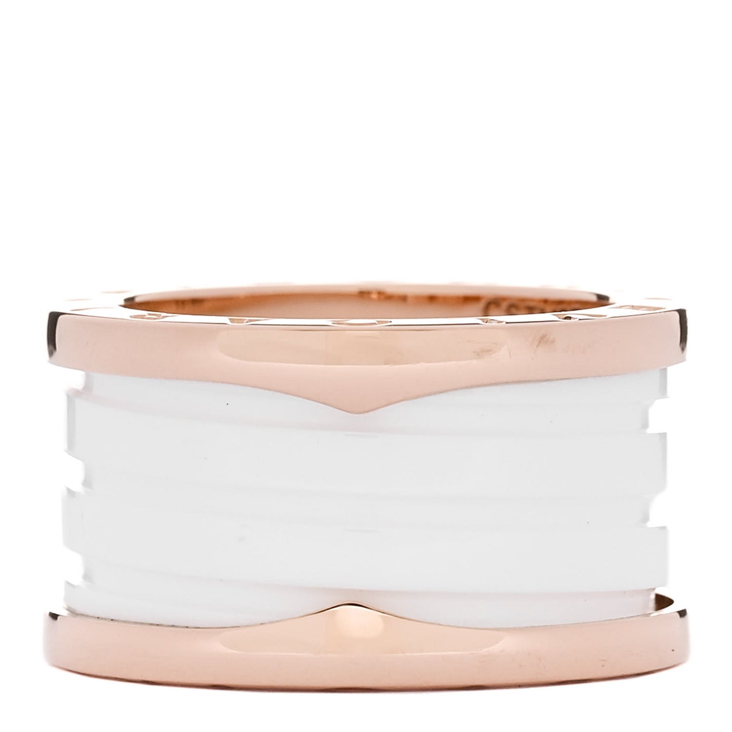 18K Rose Gold White Ceramic B.Zero1 Four-Band Ring 52 6