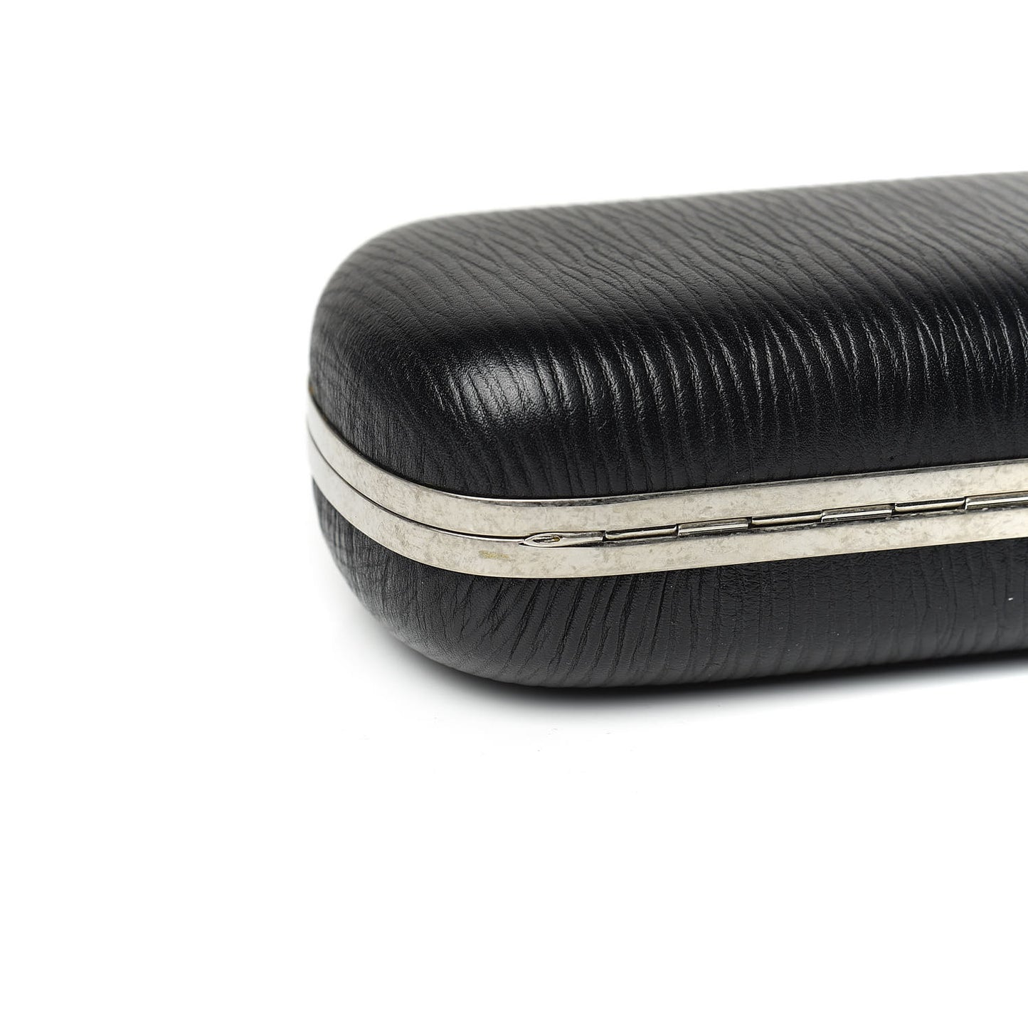 Textured Lambskin Skull Box Clutch Black