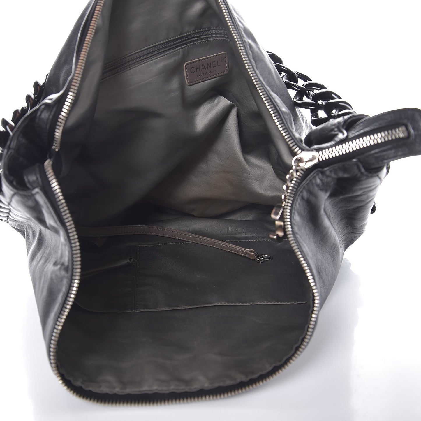 Calfskin Modern Chain Rhodoid Hobo Black