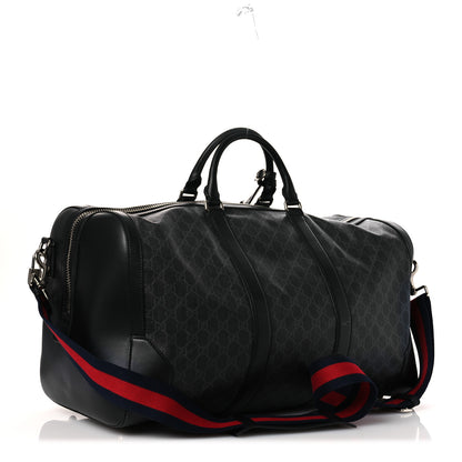 Gucci Soft GG Supreme Monogram Appia Calfskin Web Large Carry On Duffle Bag Black Grey 2 of 13