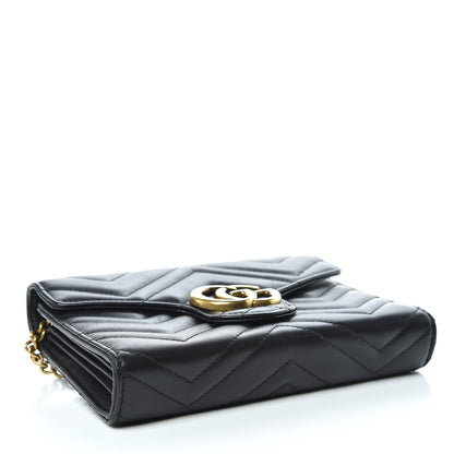 Gucci Calfskin Matelasse GG Marmont Chain Wallet Black 4 of 13