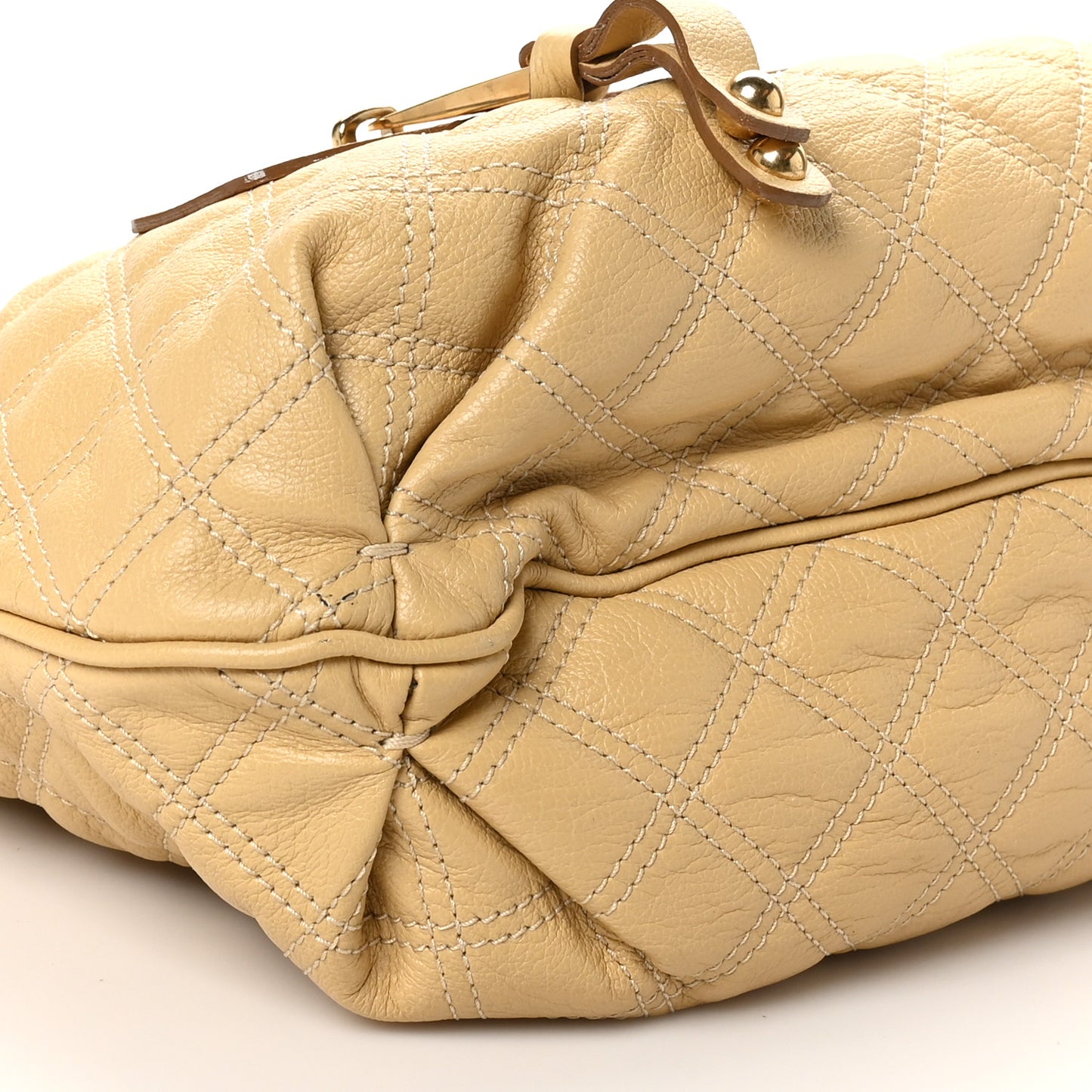 Calfskin Quilted Zipper Tote Beige