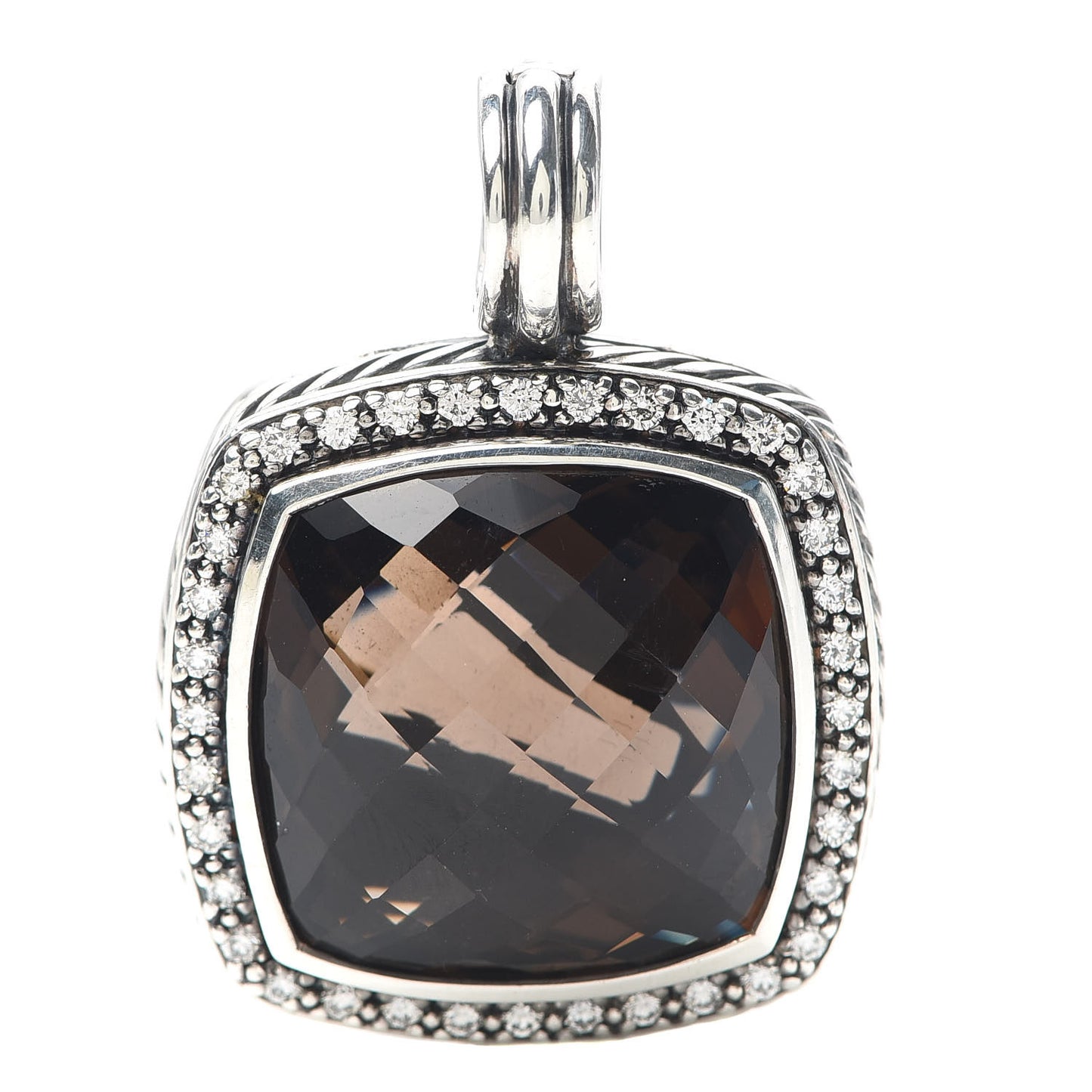 Sterling Silver Diamond Smoky Quartz 20mm Albion Enhancer Pendant