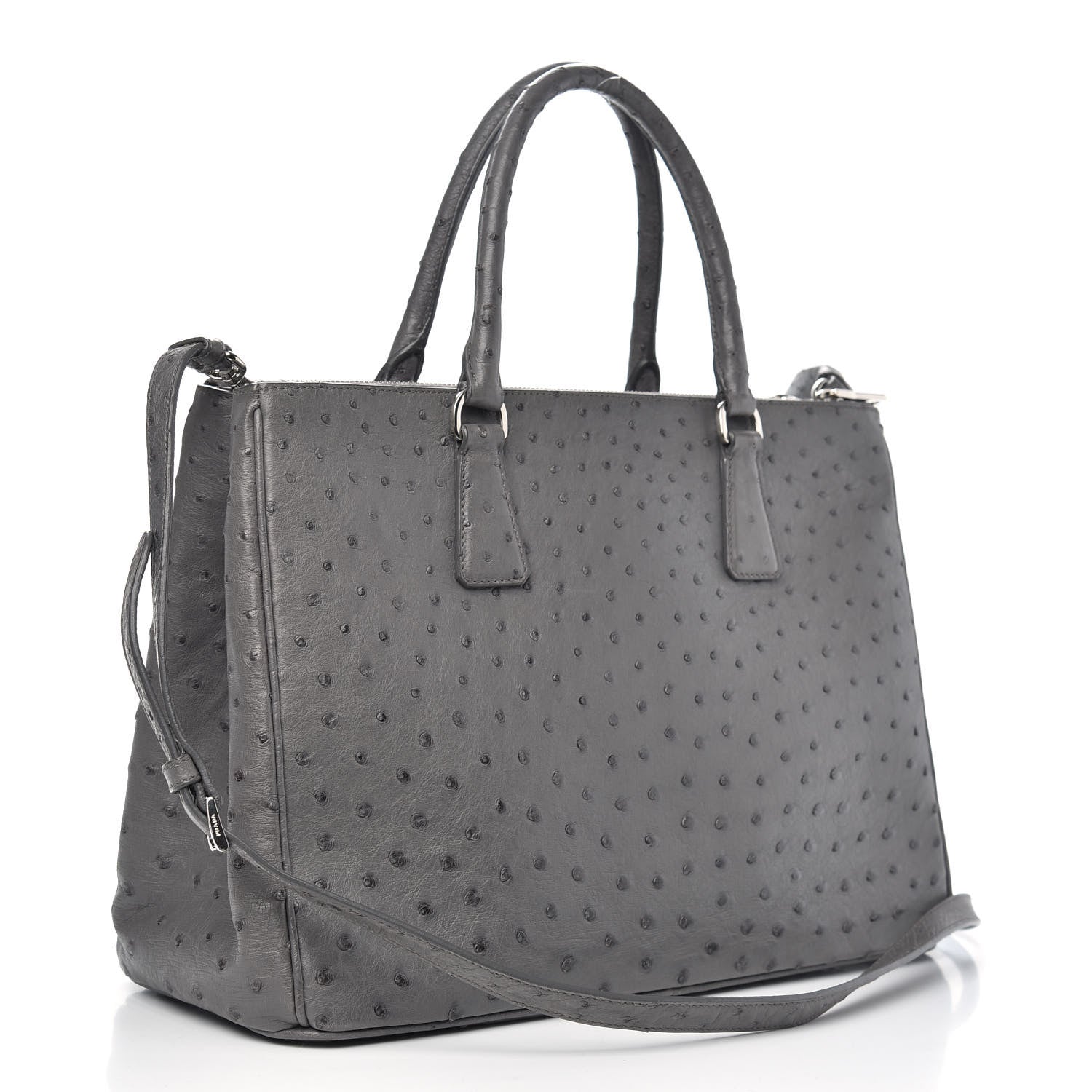 Prada Ostrich Medium Galleria Double Zip Tote Grey 3 of 10