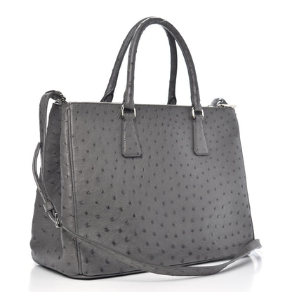Prada Ostrich Medium Galleria Double Zip Tote Grey 3 of 10
