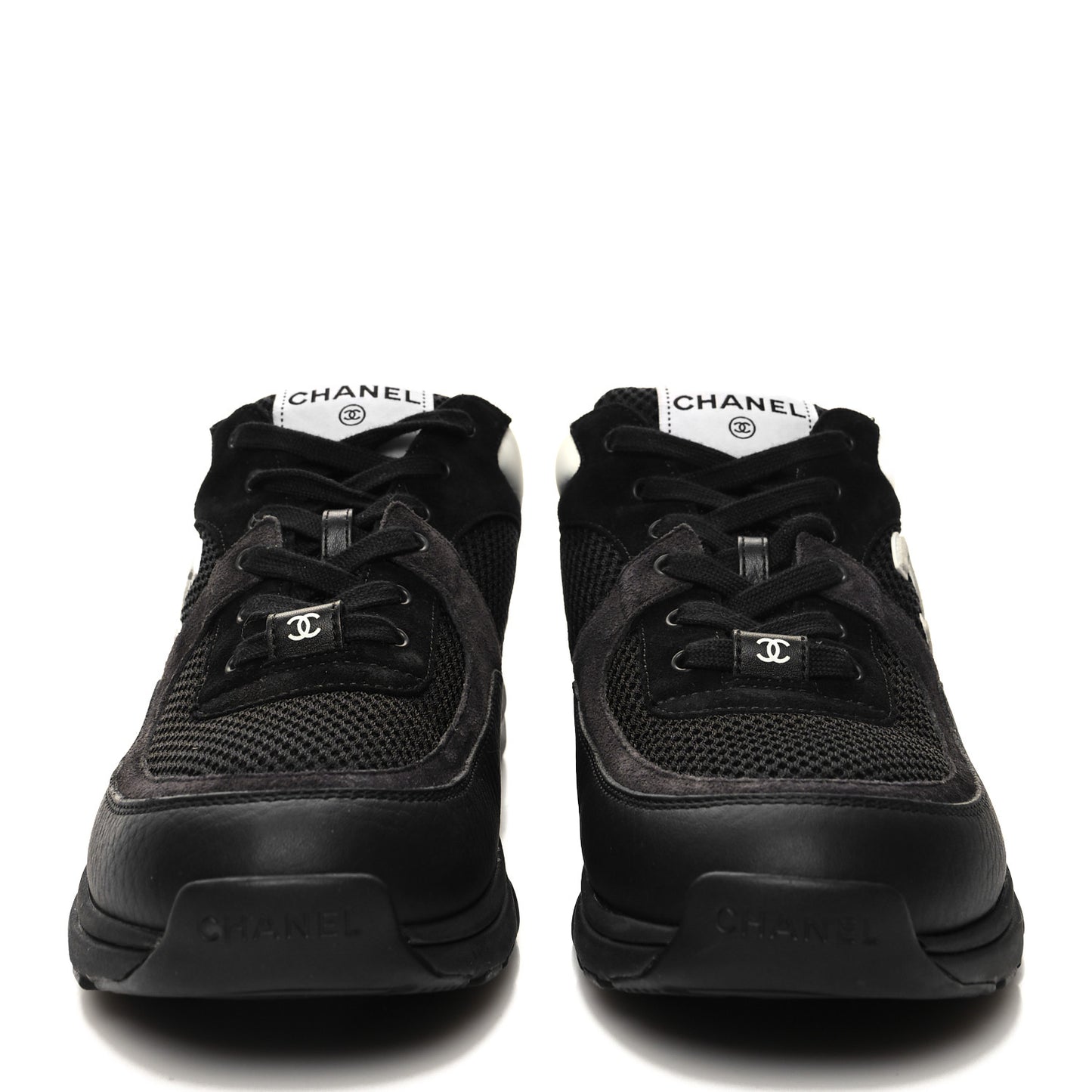 Mesh Suede Grained Calfskin Womens CC Sneakers 40.5 Black White