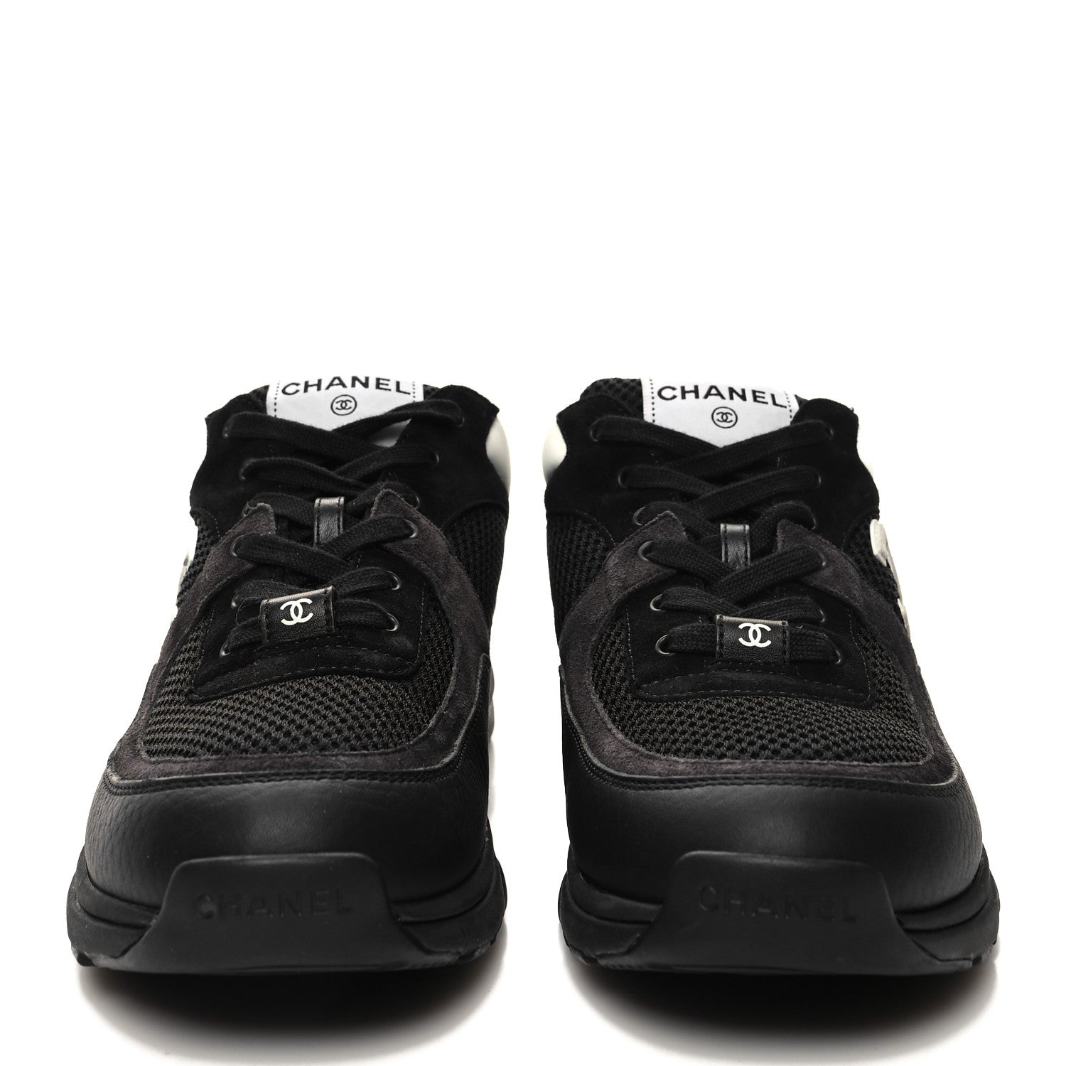 Chanel Mesh Suede Grained Calfskin Womens CC Sneakers 40.5 Black White 2 of 10
