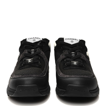 Chanel Mesh Suede Grained Calfskin Womens CC Sneakers 40.5 Black White 2 of 10