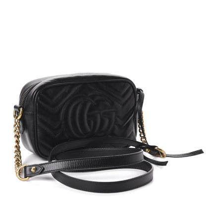 Gucci Calfskin Matelasse Mini GG Marmont Chain Shoulder Bag Black 3 of 10