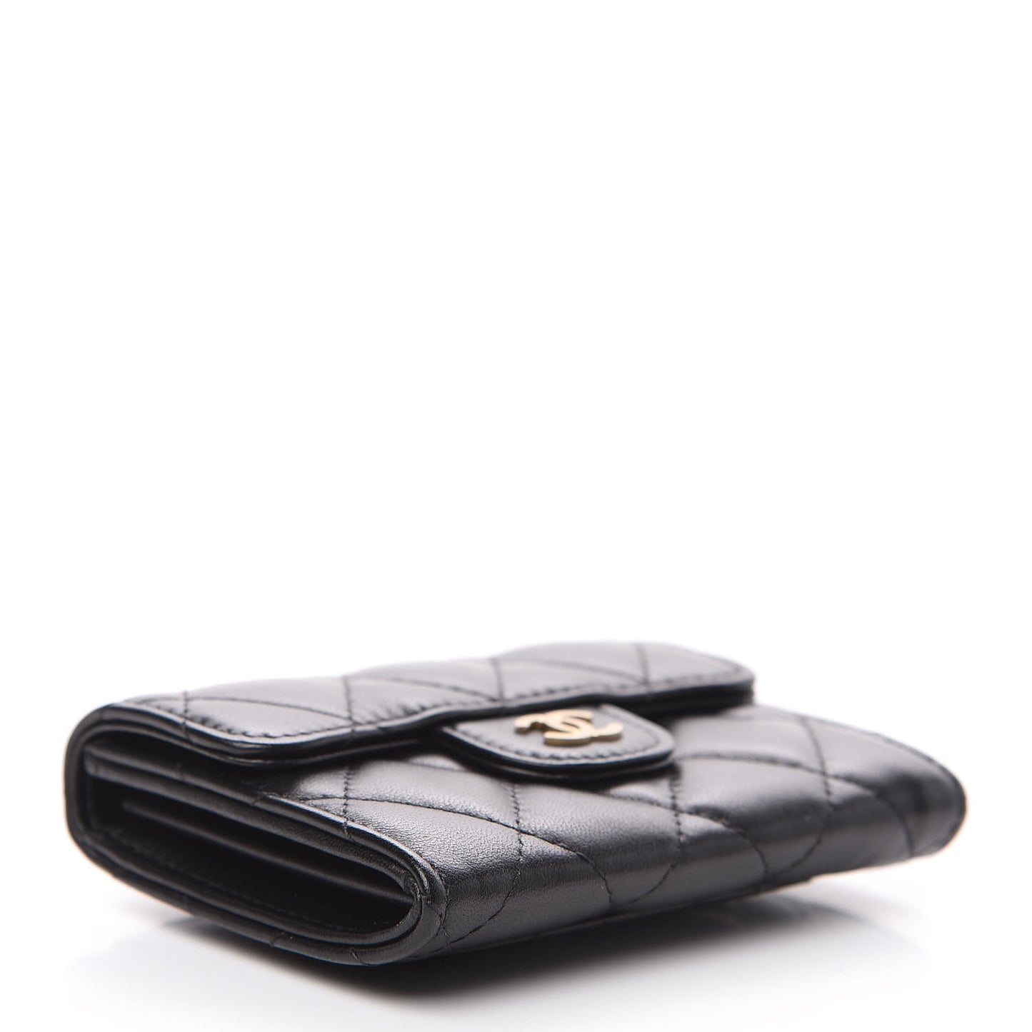 Lambskin Quilted Flap Card Holder Wallet Black