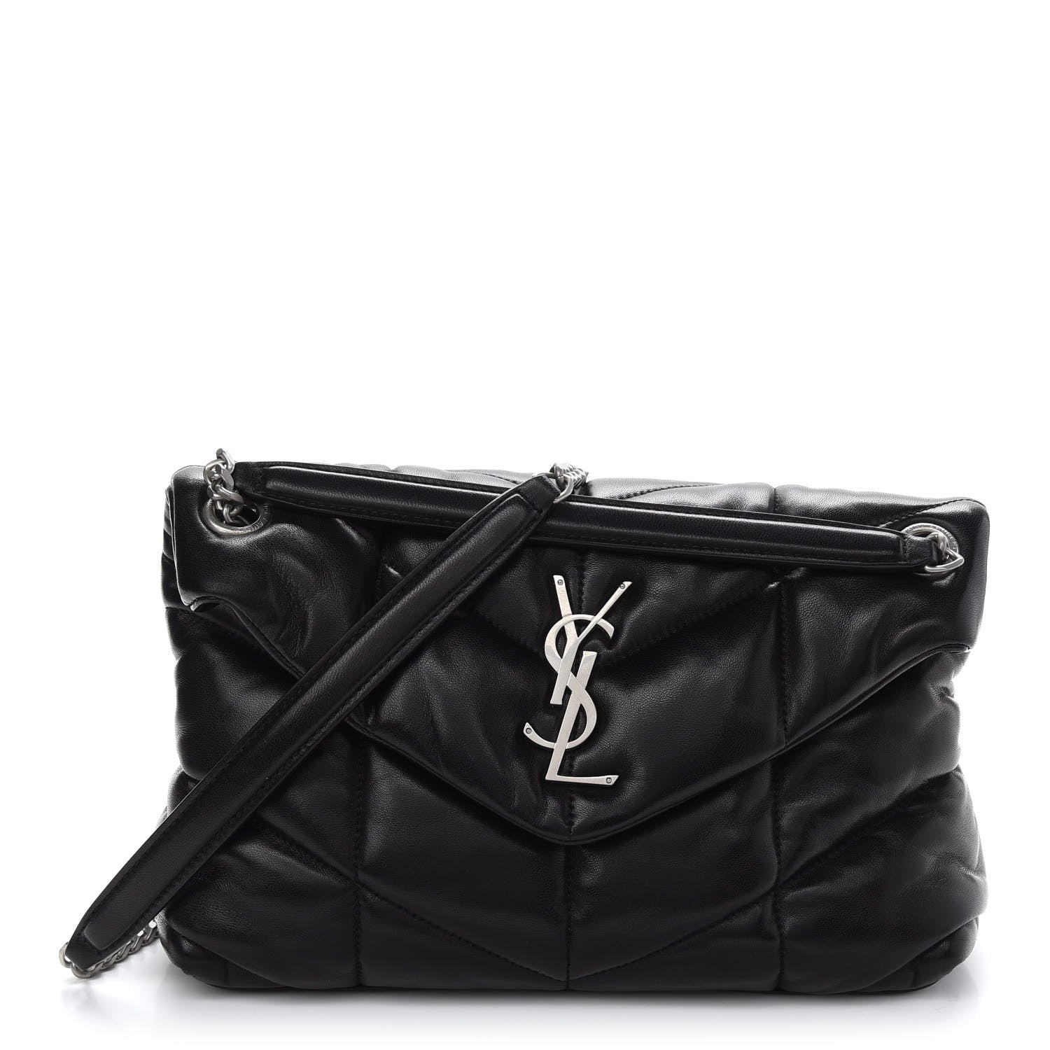 Saint Laurent Lambskin Quilted Small Loulou Puffer Monogram Chain Satchel Black 1 of 9