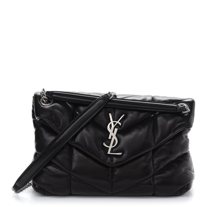 Saint Laurent Lambskin Quilted Small Loulou Puffer Monogram Chain Satchel Black 1 of 9