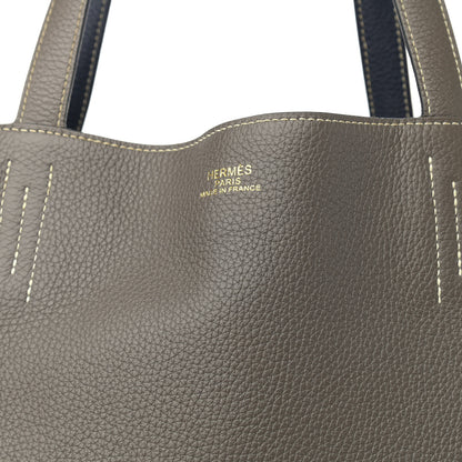 Hermes Taurillon Clemence Double Sens 45 Reversible Tote Bleu Nuit Etain 10 of 16