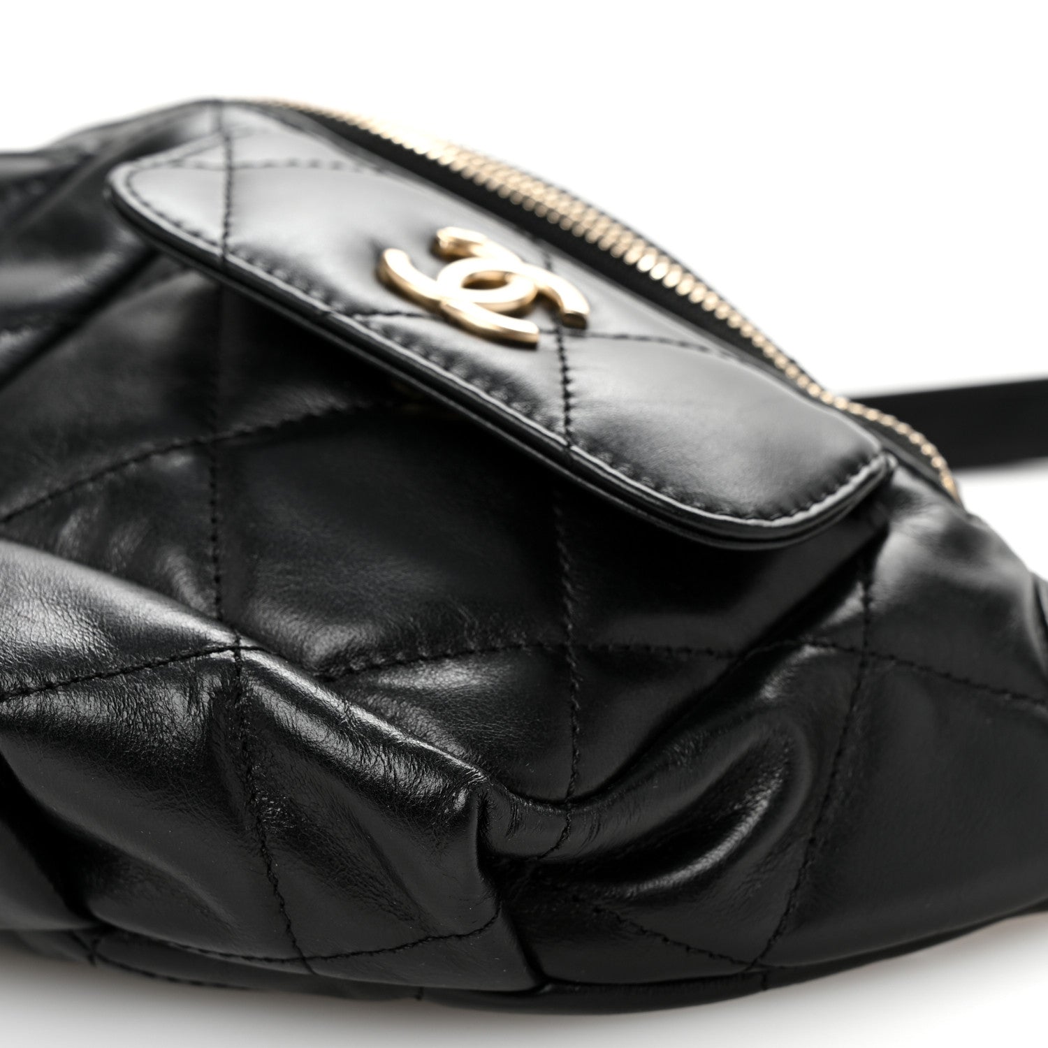 Chanel Shiny Aged Calfskin Quilted CC Pockets Jacket Waist Belt Bag Black 10 of 12