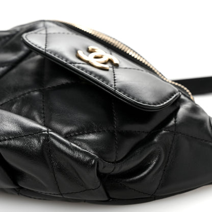 Chanel Shiny Aged Calfskin Quilted CC Pockets Jacket Waist Belt Bag Black 10 of 12