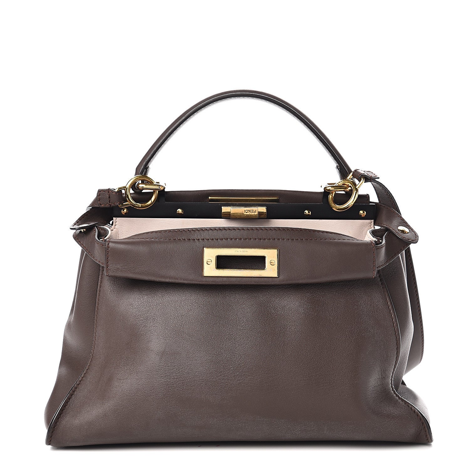 Fendi Vitello Seta Shiny Nappa Medium Peekaboo Iconic Satchel Moresco Rosa Doll 1 of 15
