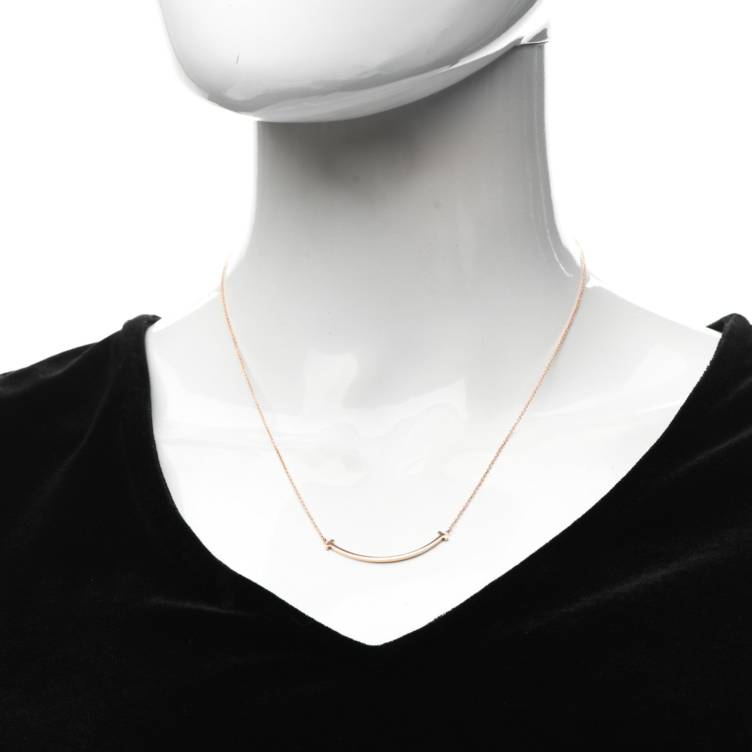 Tiffany 18K Rose Gold Small T Smile Pendant Necklace 2 of 6