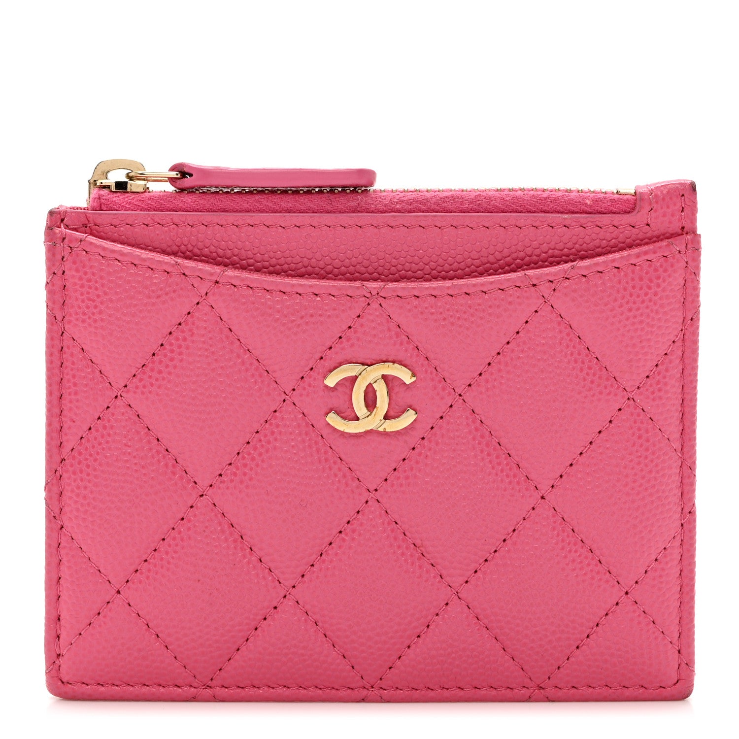 Chanel Caviar Quilted CC Zip Card Holder Pink 1 of 9