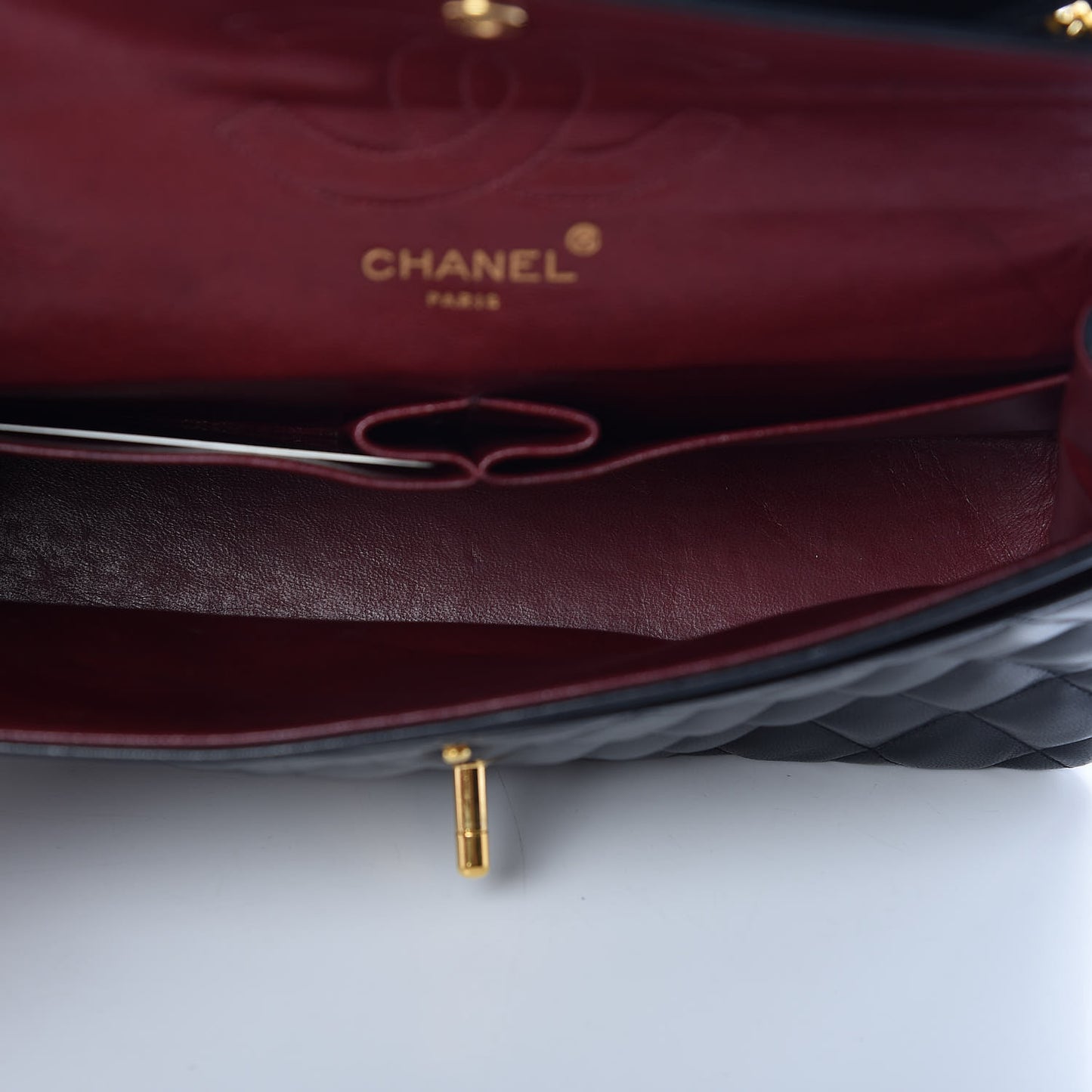 Lambskin Quilted Medium Double Flap Black