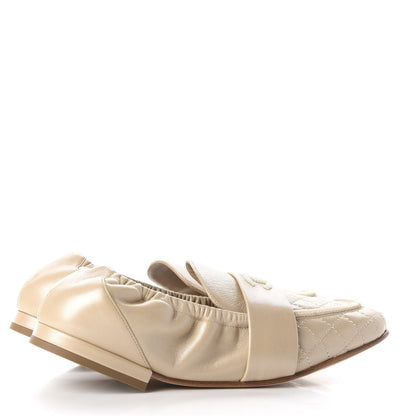 Chanel Laminated Lambskin Womens Quilted Elastic CC Moccasin Loafers 36.5 Beige 4 of 11