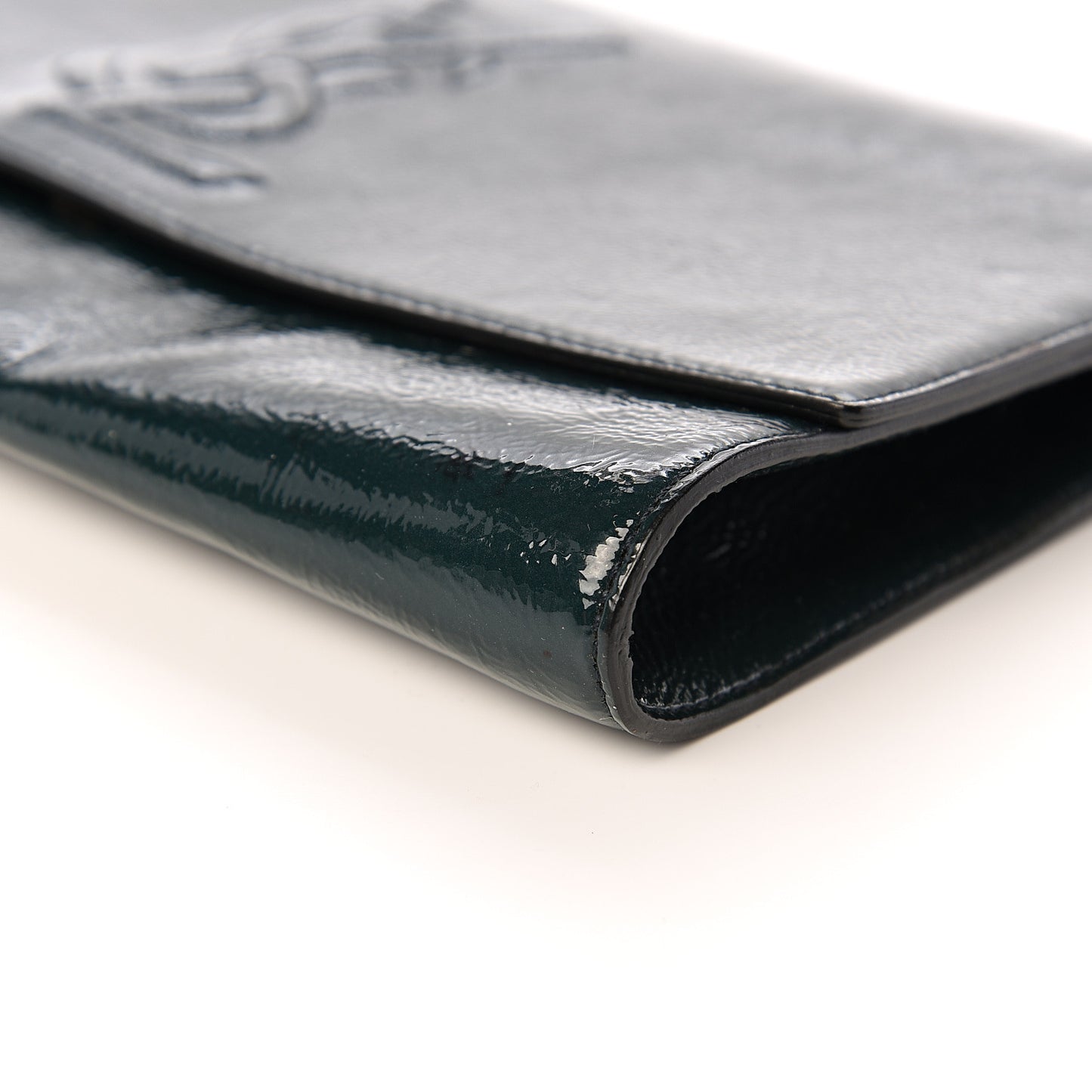 Textured Patent Calfskin Large Belle De Jour Clutch Green