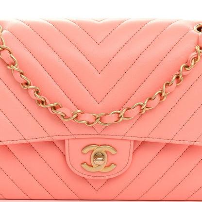 Chanel Lambskin Chevron Quilted Medium Double Flap Coral 8 of 10