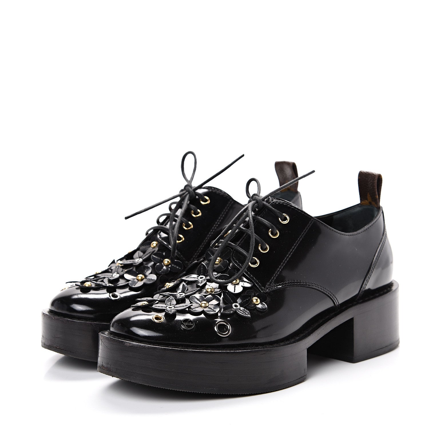 Louis Vuitton Patent Calfskin Blooms Flat Derby Platform Shoes 37 Black 3 of 14