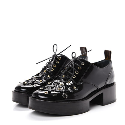Louis Vuitton Patent Calfskin Blooms Flat Derby Platform Shoes 37 Black 3 of 14