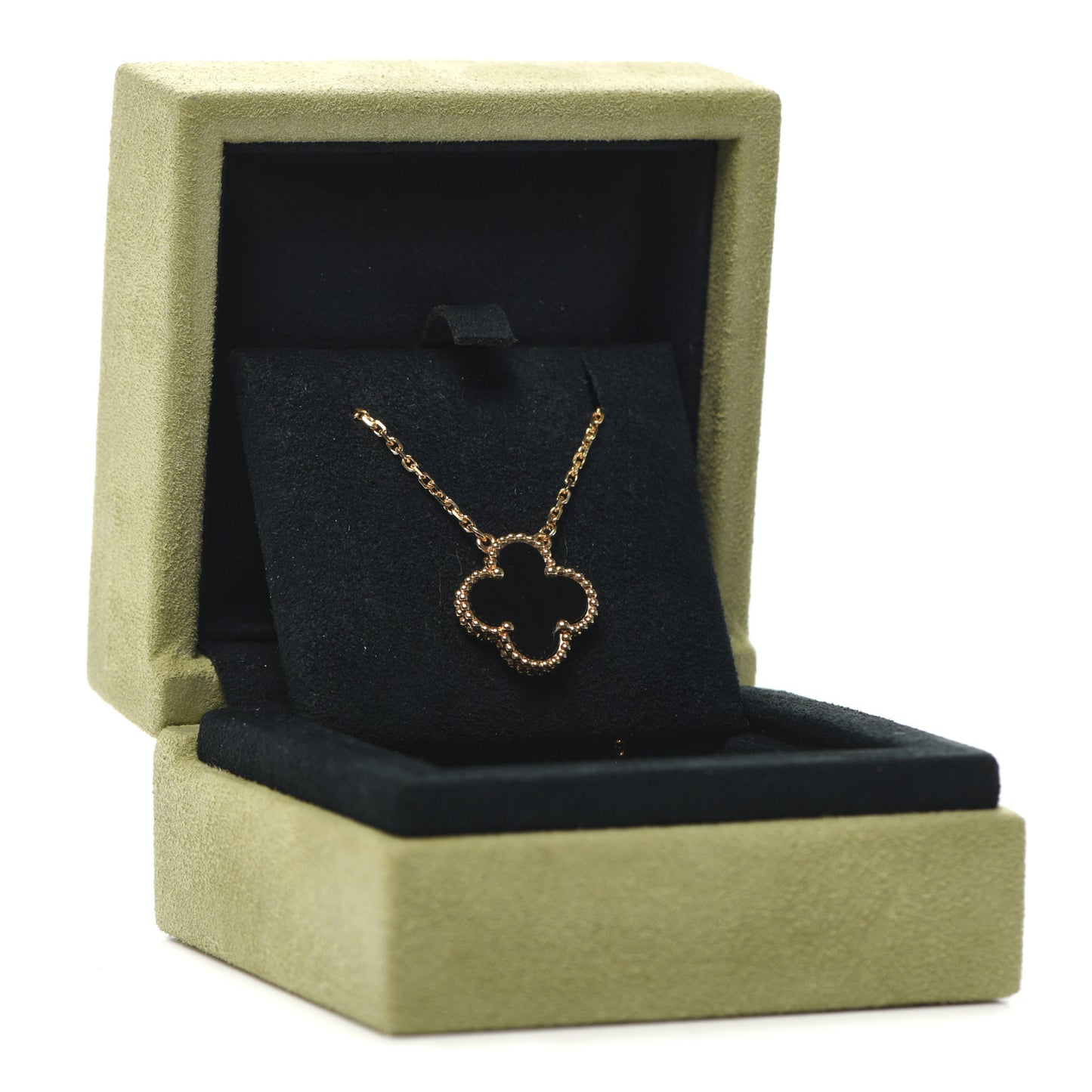 18K Yellow Gold Black Onyx Vintage Alhambra Pendant Necklace