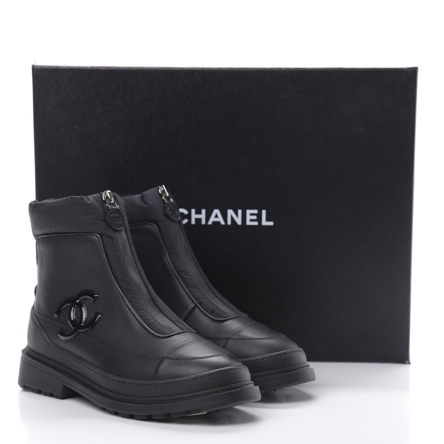 Calfskin Nylon CC Ankle Snow Boots 35.5 Black