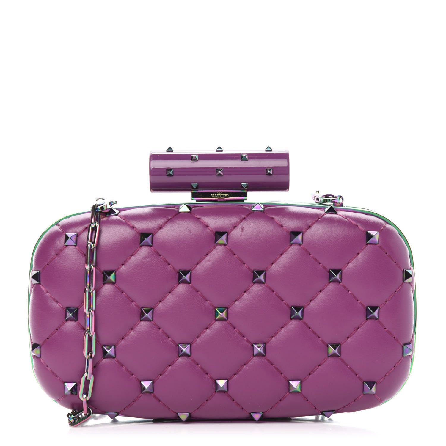 Valentino Garavani Lambskin Oil Slick Rockstud Spike Minaudiere Clutch Lilla 1 of 12