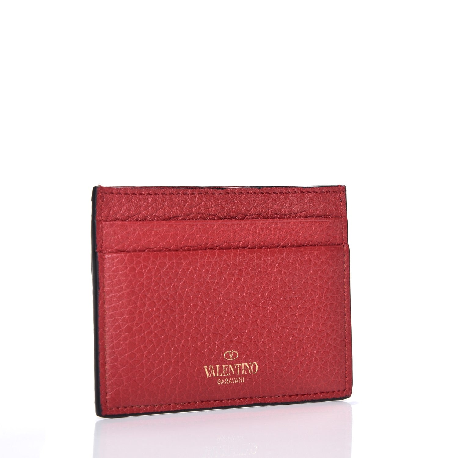 Valentino Garavani Pebbled Calfskin Rockstud Card Holder Red 3 of 8