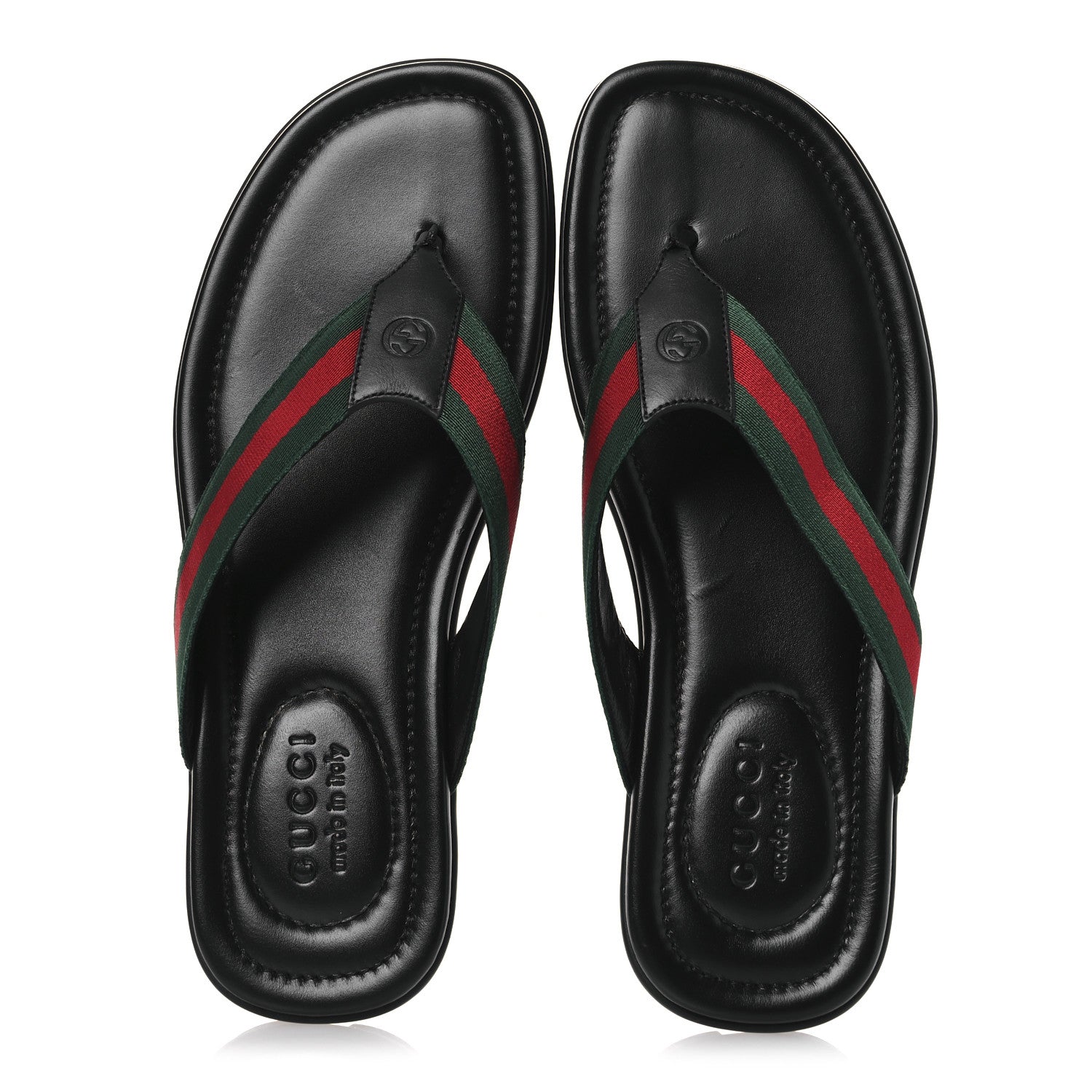 Gucci Nylon Calfskin Web Mens Cleat Sole Thong Sandals 8 Black Red Blue 2 of 14