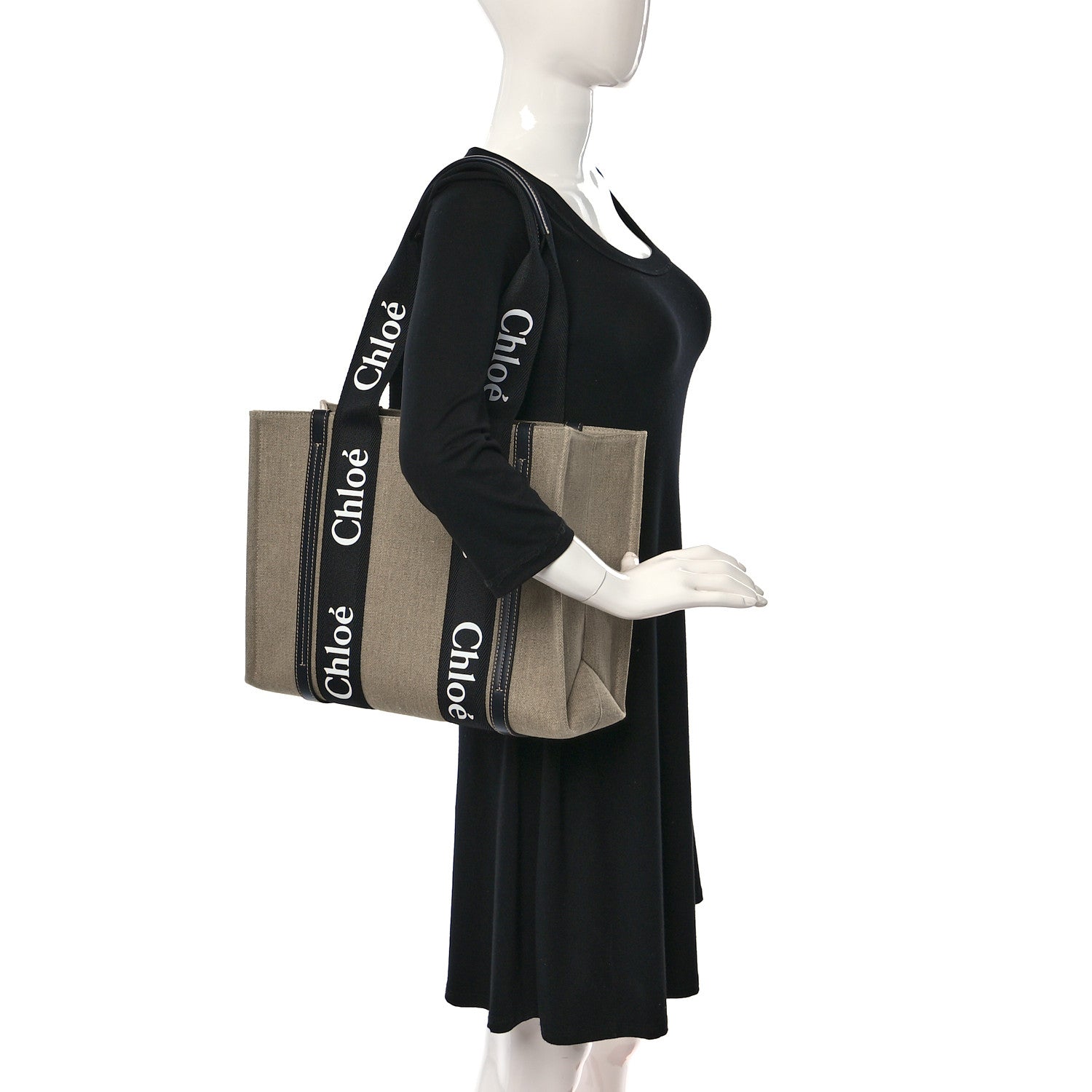 Chloe Linen Calfskin Medium Woody Ribbon Tote Black Blue 2 of 9