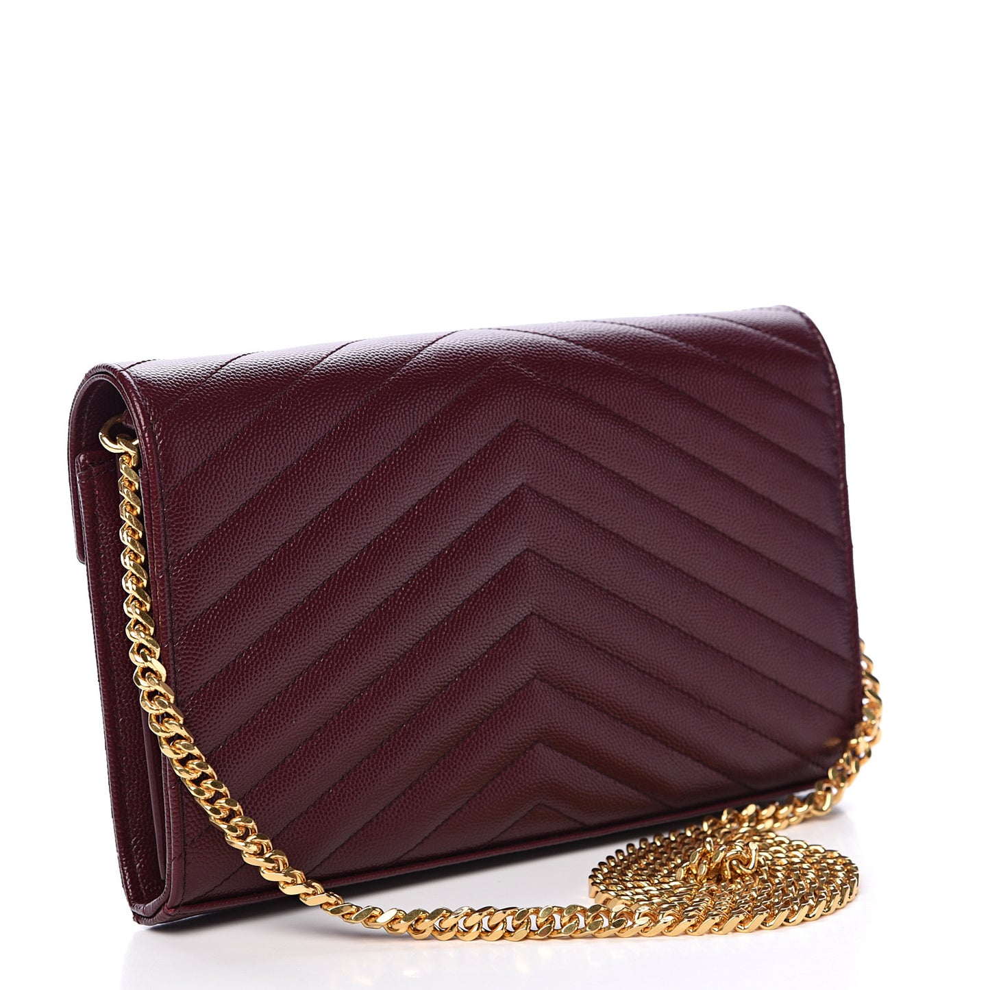 Grain De Poudre Matelasse Chevron Monogram Chain Wallet Rouge Legion