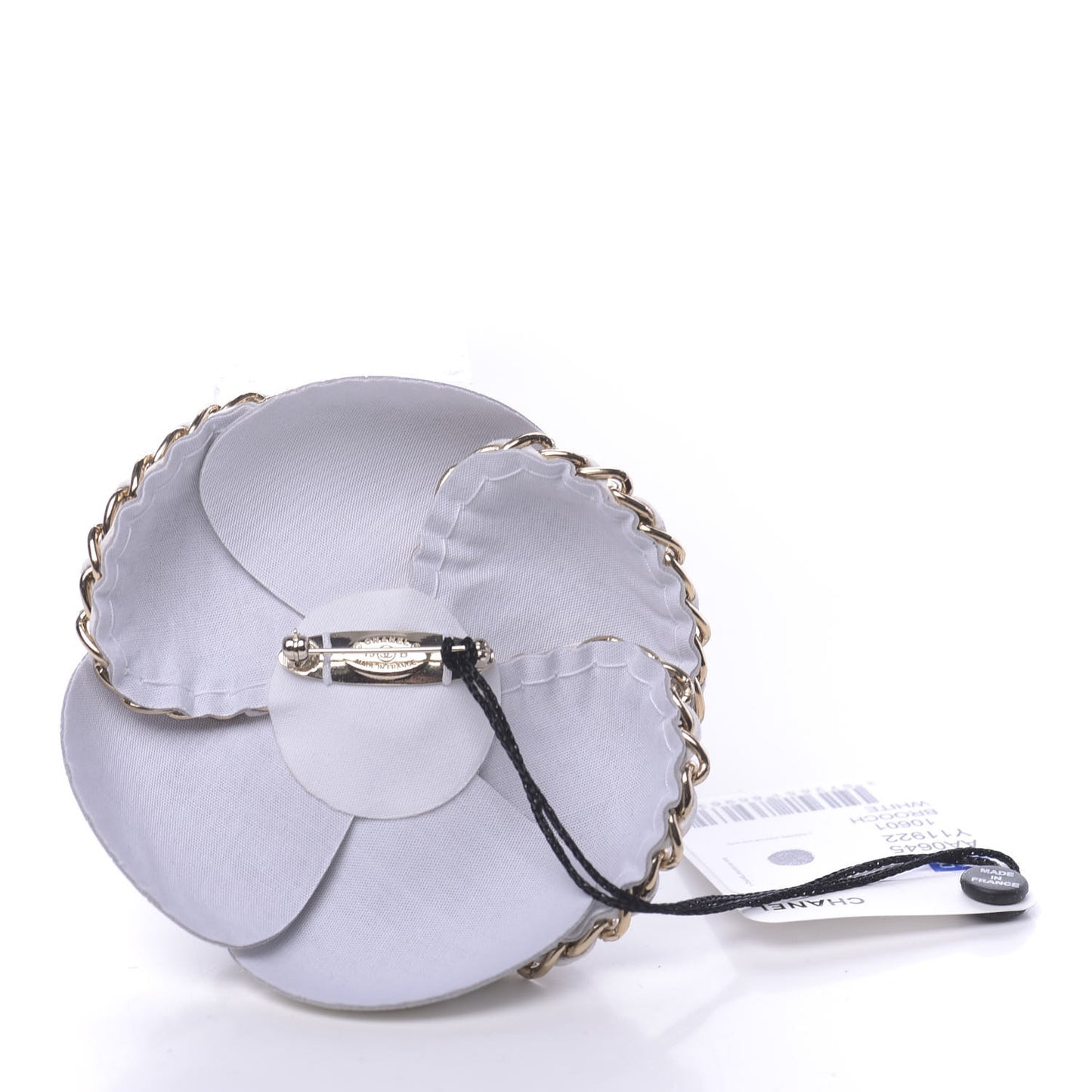 Lambskin Chain CC Camellia Brooch White