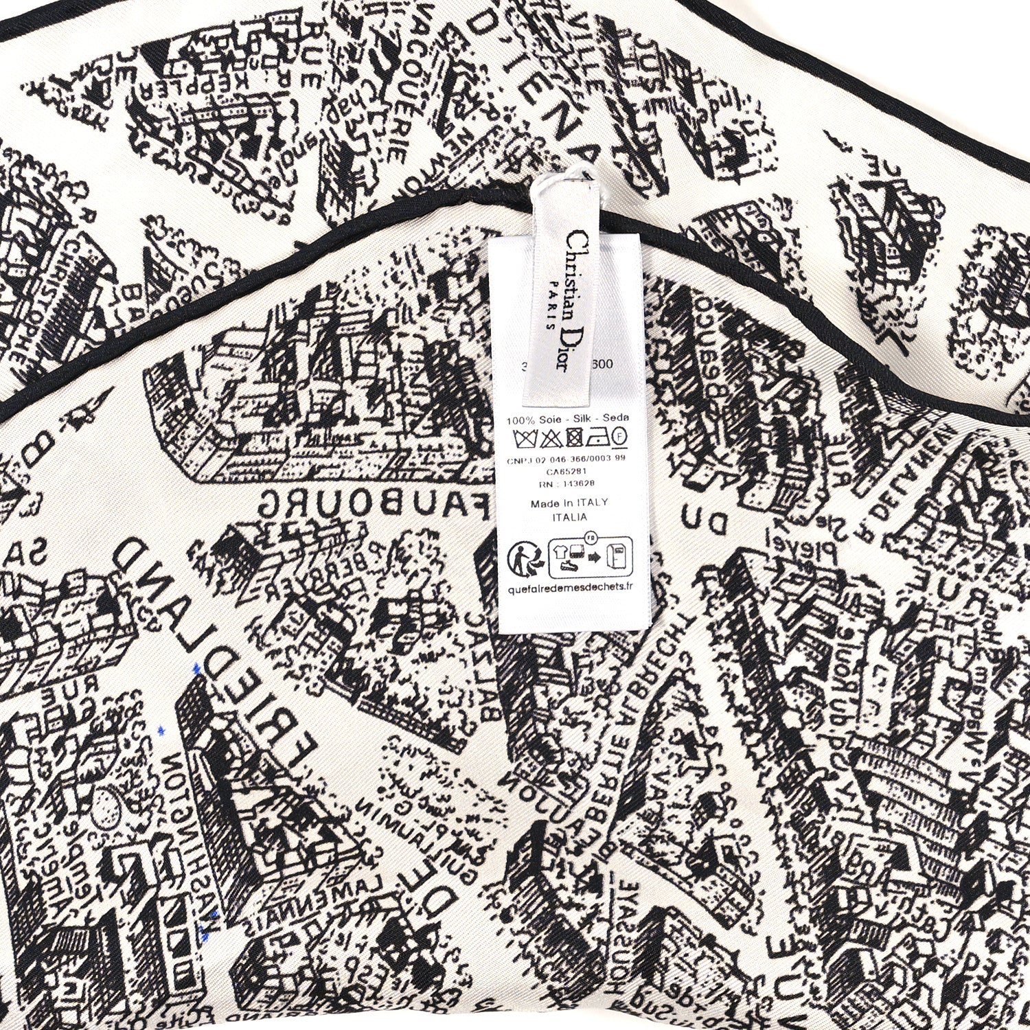 Christian Dior Silk Plan De Paris Print Diamond Scarf White