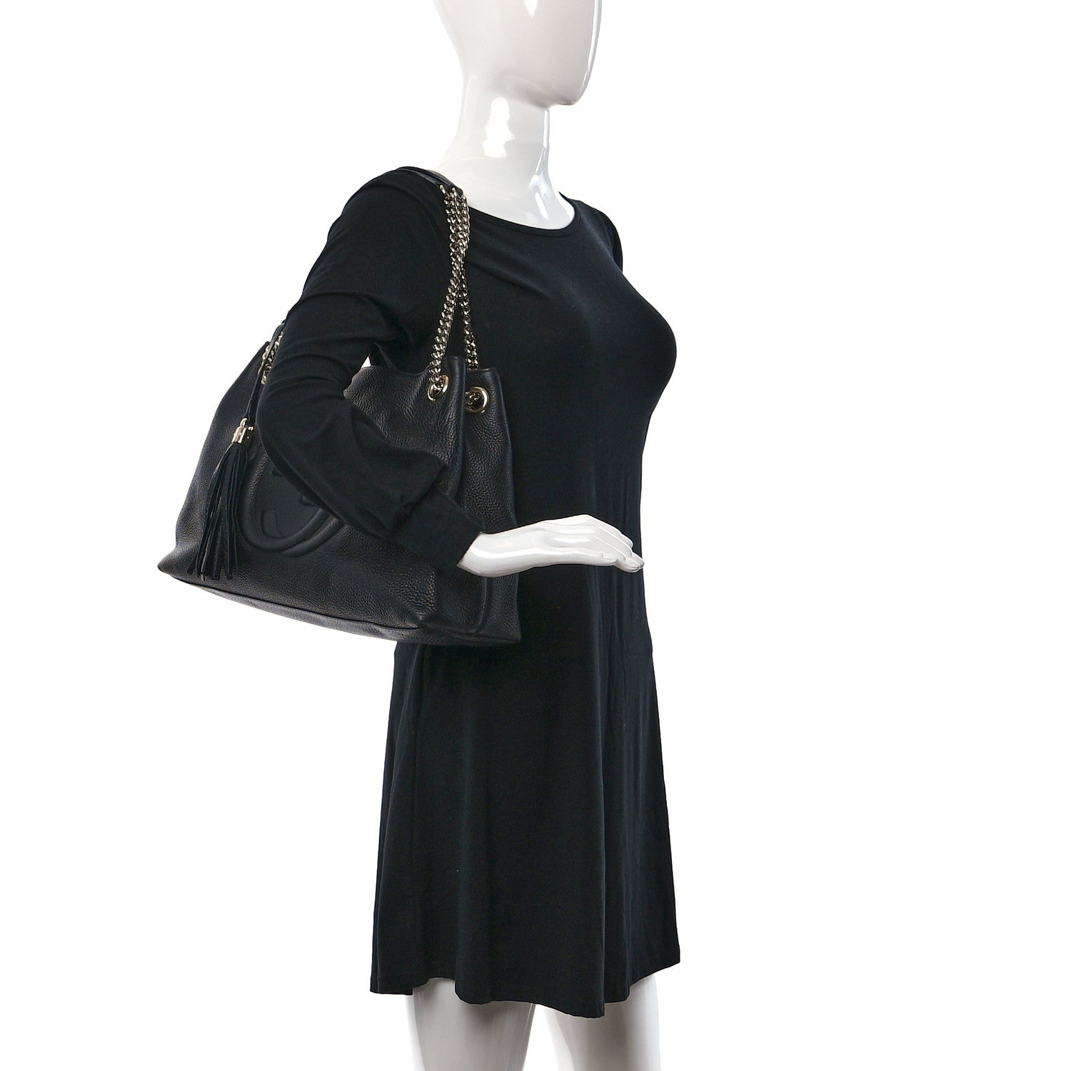 Gucci Pebbled Calfskin Medium Soho Chain Shoulder Bag Black 2 of 9