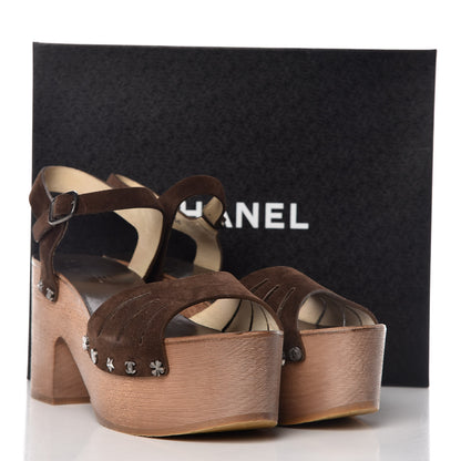 Chanel Suede Calfskin Platform Wood Clogs 41 Dark Brown 12 of 12